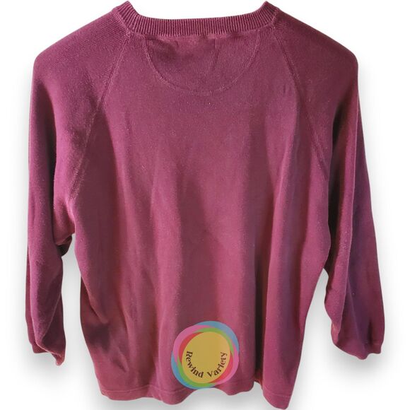 Vintage 80s Eddie Bauer Cotton Knit Sweater Made in UK Purple Boxy Pocket - Picture 2 of 11